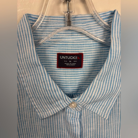 NEW UNTUCKit Sherry Striped Button Down Cottage Preppy Shirt Blue Sz 10 $98 0996 - Picture 4 of 7
